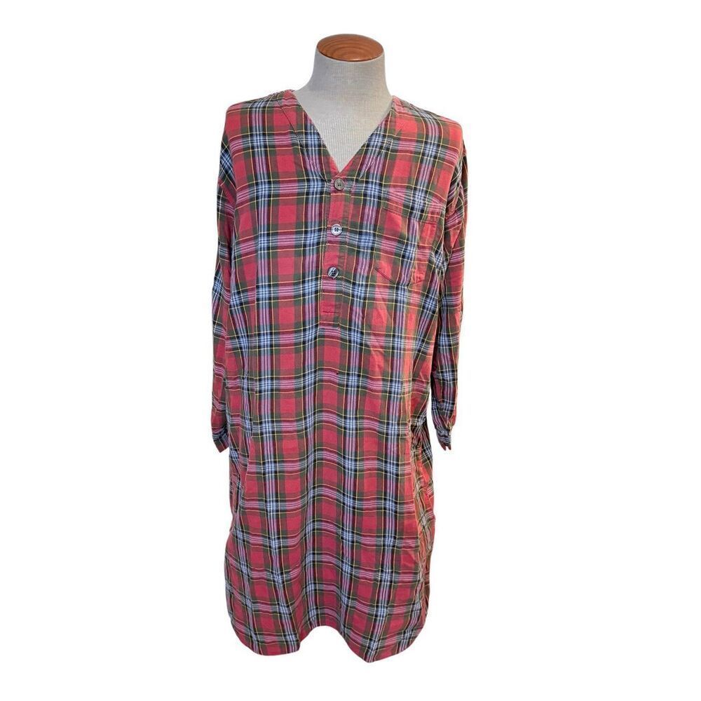 L.L. Bean Mens Red Scotch Plaid Flannel Nightgown Sleepshirt Large